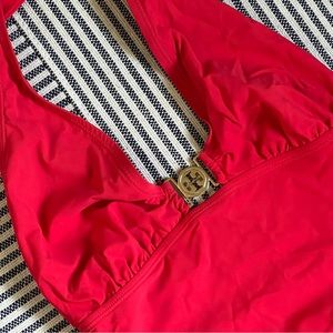Medium Tory Burch Logo One Piece Swim Suit Poppy / red